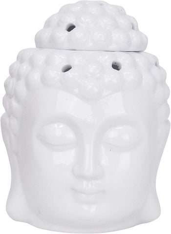 Mudra Crafts Buddha Head Statue Ceramic Essential Oil Burner - Tealight Wax Burner with Lid – Candle Wax Melt Burner Buddha Decor Aromatherapy Diffuser