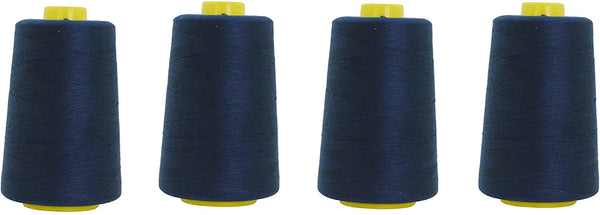 4 Pack of 6000 Yard (Each) Spools Black Sewing Thread All Purpose 100% Spun Polyester Overlock Cone