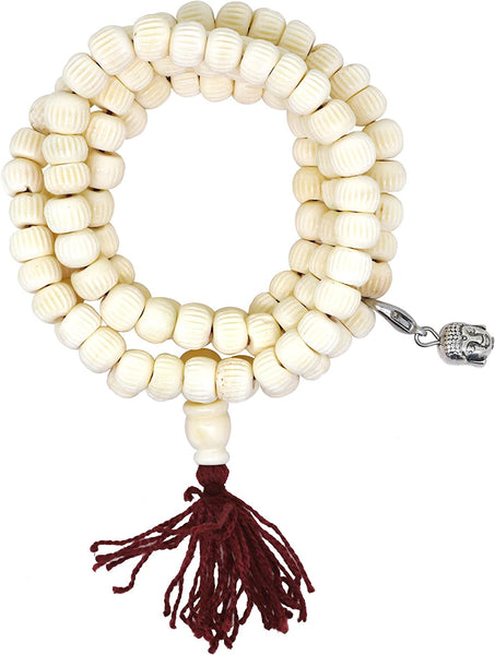PNEIME 108 Mala Beads Necklace, 8mm Natural Stone Tibetan Prayer Beads,  Yoga Meditation Beads Necklace, Hand Knotted Japa Mala