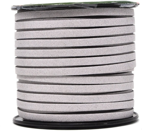 T&B 3mm Faux Suede Cord Flat Lace Leather String 100 yd/Roll for DIY Jewelry Making (Light Grey)
