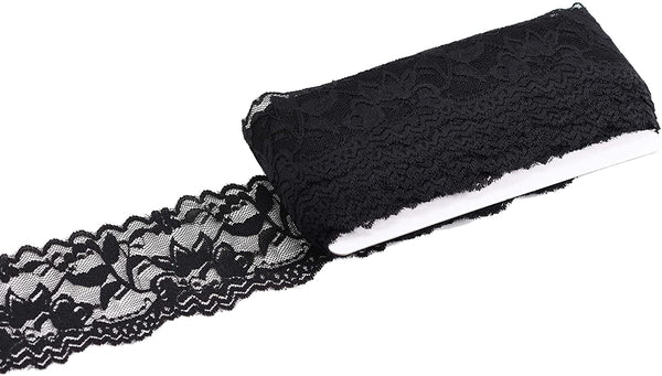 7 Wide Black Lace Fabric Sewing Lace Ribbon Trim Elastic Stretchy Lace for  Crafting 5 Yard