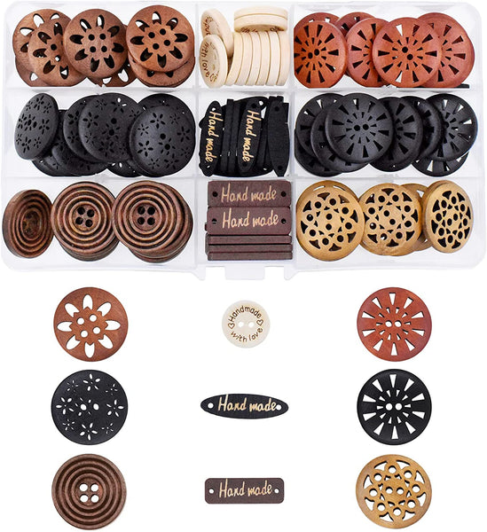 Mandala Crafts Large Wooden Buttons for Crafts – Carved Wood Buttons –  Assorted Craft Buttons for Sweaters Decorative Buttons Sewing