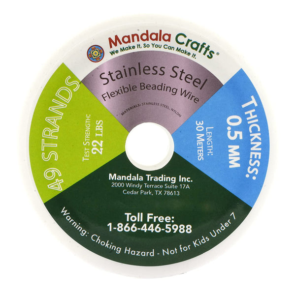 Mandala Crafts Nylon Stainless Steel 18 20 21 22 24 25 Gauge 49 Strand Soft Flexible Jewelry Making Beading Wire
