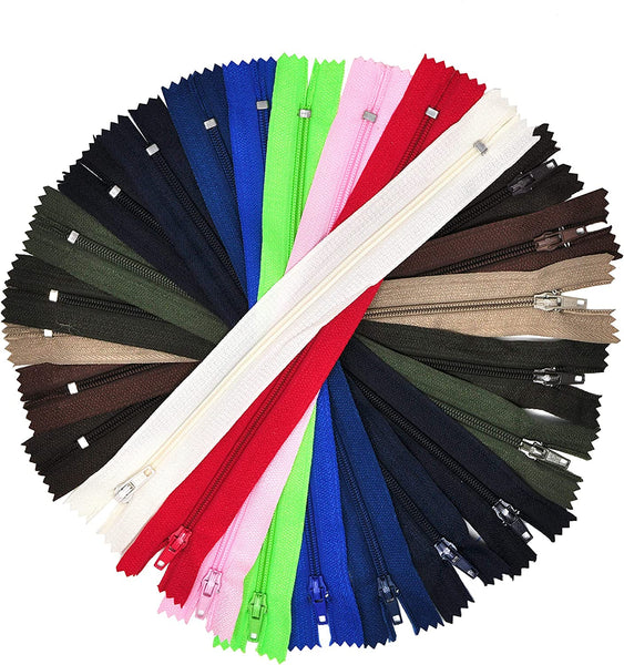 Nylon Zippers for Sewing, 34 inch 40 Pcs Bulk Zipper Supplies in 20 Assorted Colors by Mandala Crafts