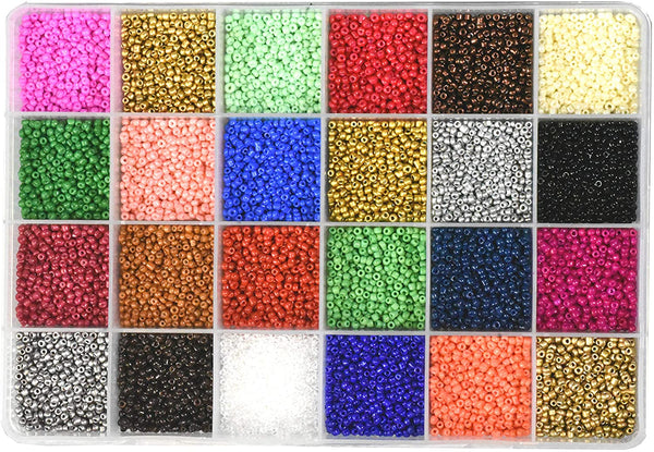Tibaoffy Size 12/0 Crafts Glass Seed Beads 2mm Tiny Pony Beads Assorted Kit with Organizer Box for Jewelry Making (24 Assorted Multicolor Set, Total