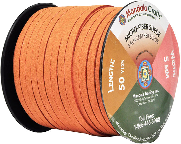 Mandala Crafts Faux Suede Cord - Flat Vegan Leather Cord for Jewelry Making Beading - Micro Fiber Leather String Cord Leather Lace for Leather Lacing Necklace Bracelet 5MM 50 Yards
