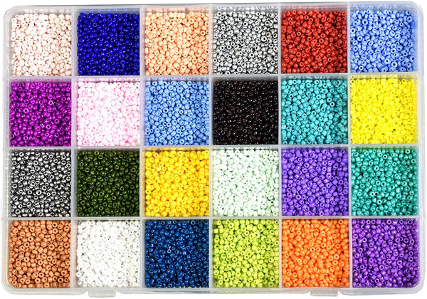 12000pcs 3mm Glass Seed Beads 24 Colors Small Beads Kit Bracelet Beads with  24-Grid Plastic Storage Box for Jewelry Making