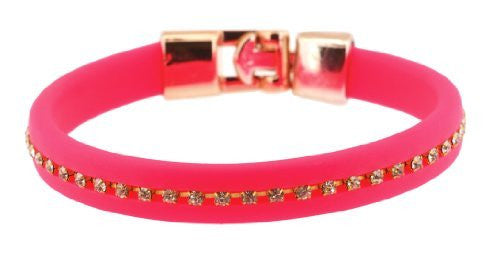Neon Pink Rhinestone and Rubber Bracelet, Jelly Bracelet, Rubber Wristband