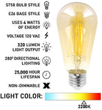 LED Edison Light Bulbs 60 Watt Decorative Vintage Style Incandescent Lightbulb Equivalent E26 Base ST58, Pack of 4 by Mandala Crafts
