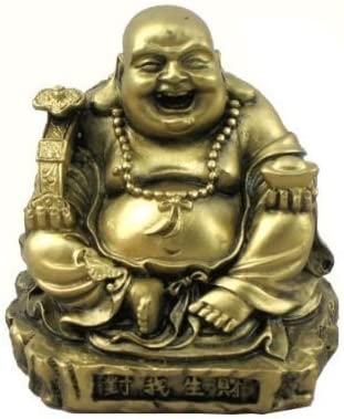 Hinky Imports Gold Laughing Happy Small Buddha Statue Figurine for Lucky Home Décor Gift