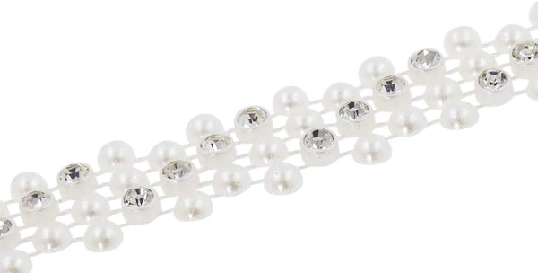 Mandala Crafts Flatback Pearl Applique Banding - Crystal Pearl Trim - 0.75  Inch 10 YDs Pearl Rhinestone Trim Lace Ribbon for Sewing Bridal Dress Decor