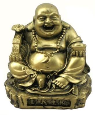 Hinky Imports Laughing Happy Small Buddha Statue Figurine with Buddha Eye Magnet for Lucky Home Décor Gift Gold Color