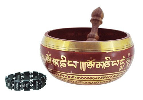 Tibetan Red Gold Tone Singing Bowl, 6 Inches, Free Magnetic Reggae Bracelet