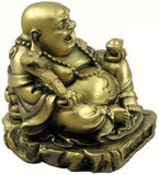 Hinky Imports Laughing Happy Small Buddha Statue Figurine with Buddha Eye Magnet for Lucky Home Décor Gift Gold Color