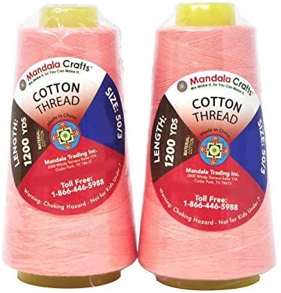 Mandala Crafts Quilting Cotton Thread Cone for Machine and Hand Sewing, 100 Percent Natural Mercerized, 50 wt (5 Rolls 6000 Yards, Black Pink Teal Beige Dark Red Combo 2)