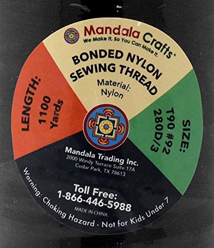 Mandala Crafts Bonded Nylon Thread for Sewing Leather, Upholstery, Jeans and Weaving Hair; Heavy-Duty (T135#138 420D/3, Black)