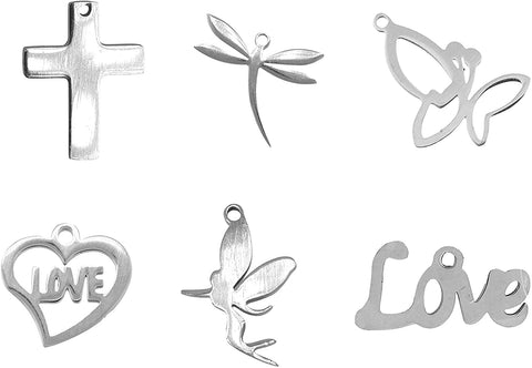 Mandala Crafts 12 PCs DIY Stainless Steel Charms for Jewelry Making Supplies – Bracelet Charms for Bracelets - Cross Butterfly Love Fairy Dragonfly Jewelry Making Charms for Earring Necklace Keychain