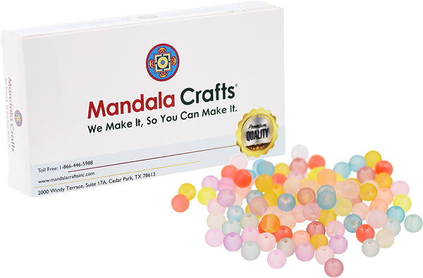 Mandala Crafts Transparent Frosted Glass Beads for Jewelry Making – Round Glass Beads Bulk Bag – Matte Glass Beads Set for Spacer Bracelet