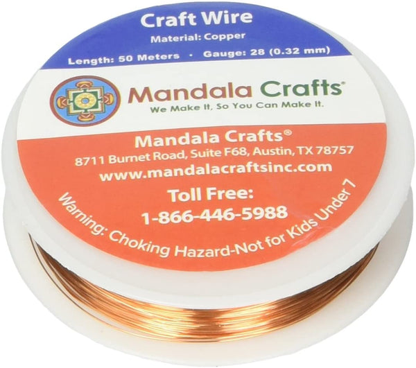 Mandala Crafts Thin Copper Wire for Jewelry Making, Sculpting, Weaving, Hobby, Gem Metal Wrap; Soft and Bendable; 1 Spool (28 Gauge 50M, Silver)