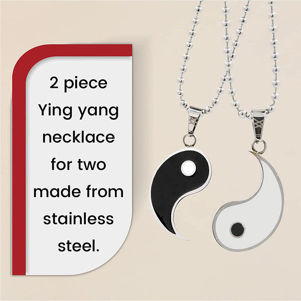 Mandala Crafts Stainless Steel BFF Yin Yang Necklace for 2 – Matching Yin and Yang Necklaces for Couples Men Women Boy Girls - Yin Yang Pendant Necklace Best Friend Necklaces for 2