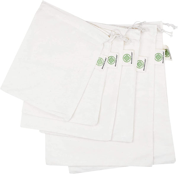 Mandala Crafts Reusable Organic Cotton Produce Bags for Refrigerator – Muslin Bags with Drawstring – Cotton Drawstring Bags for Shopping Storage Vegetable Bread Gift 6 PCs