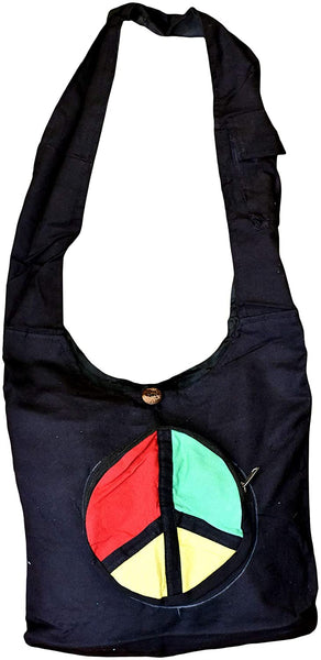 Mandala Crafts Crossbody Shoulder Boho Bag, Bohemian Hippie Sling Purse for Women, Gifts (Rasta Peace Sign)