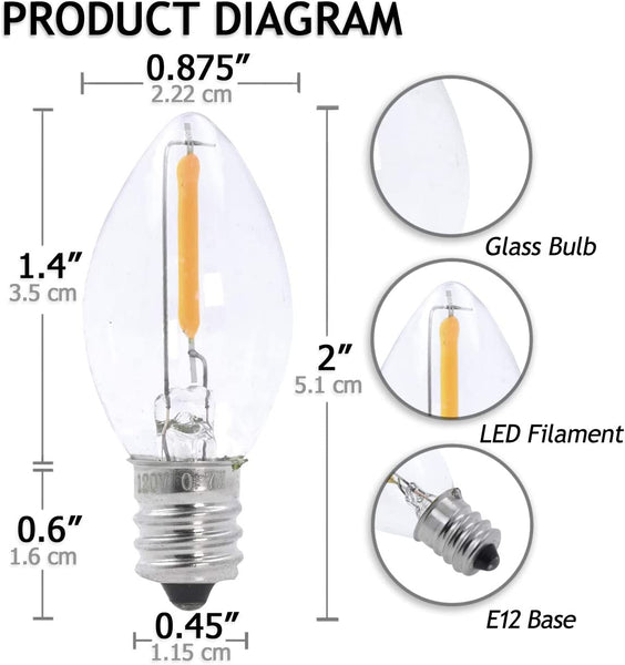 Night Light Bulb with Candelabra E12 Base, C7 4W 5W 6W 7W Incandescent Small Clear Chandelier Candle Light LED Replacement by Mandala Crafts, Pack of 4