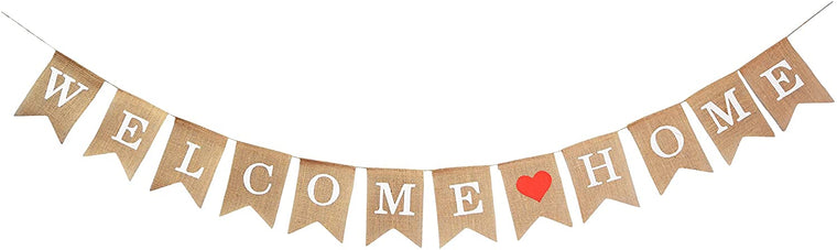 Mandala Crafts Burlap Welcome Home Banner Garland Welcome Home Decorations – Rustic Jute Welcome Home Sign Bunting for Party Decor Family Gathering Photo Booth Props