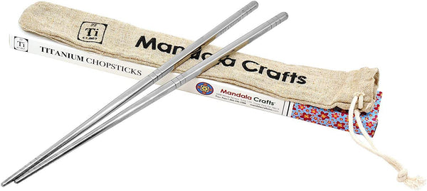 Mandala Crafts Reusable Titanium Chopstick Set with Case for Adults and Kids; Portable and Dishwasher Safe