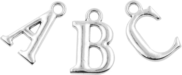 Mandala Crafts Name Initial Alphabet Letter Charm Loose Beads for Pendant Necklace Bracelet Earring Jewelry Making (Silver Tone 4 Sets)