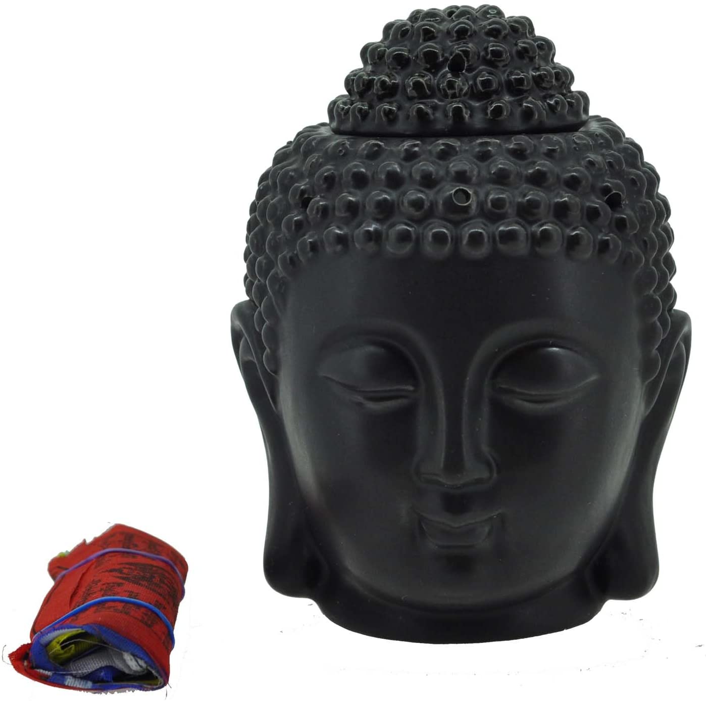 Mandala Crafts Porcelain Yoga Meditation Black Buddha Head Statue Oil Burner Aromatherapy Diffuser