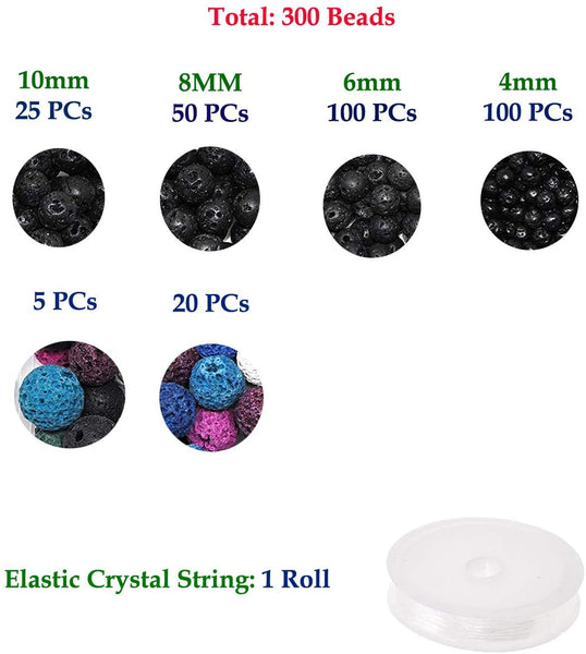Lava Stone Beads for Essential Oil Bracelet, Lava Rock Necklace, Lava Bead Jewelry Making; Bulk 180 PCs; 8mm, Rainbow Color; by Mandala Crafts