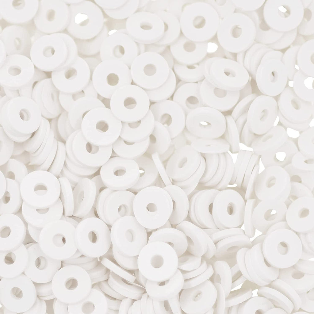 About 3040~3200pcs/box Eco-Friendly Polymer Clay Beads White Color  Disc/Flat Round Beads 6x1mm Hole: 2mm