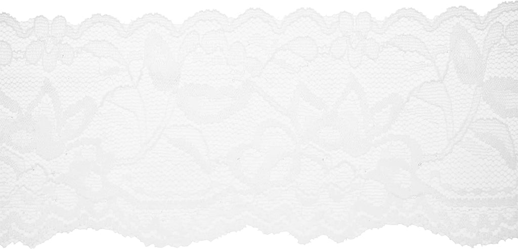 Six Inch Silver Black Border Floral Stretch Lace