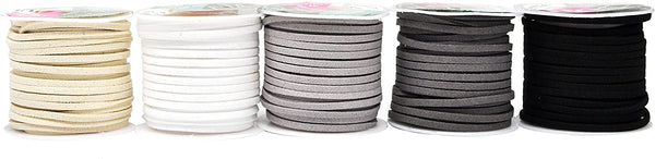 Mandala Crafts Ice Gray Faux Suede Cord - Flat Vegan Leather Cord for Jewelry Making Beading - Micro Fiber Leather String Cord Leather Lace for Leather Lacing Bracelet 2.65mm 100 Yards