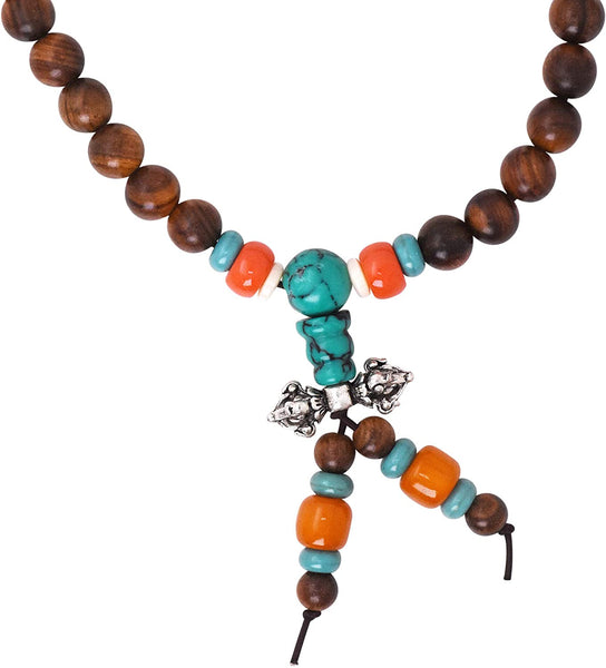Mandala Crafts Wood Mala Beads Necklace – Japa Mala Beads 108 Necklace – 108 Mala Beads Bracelet Mala Prayer Beads Necklace for Men Women Mala Meditation Beads Red Wood Blue Marker