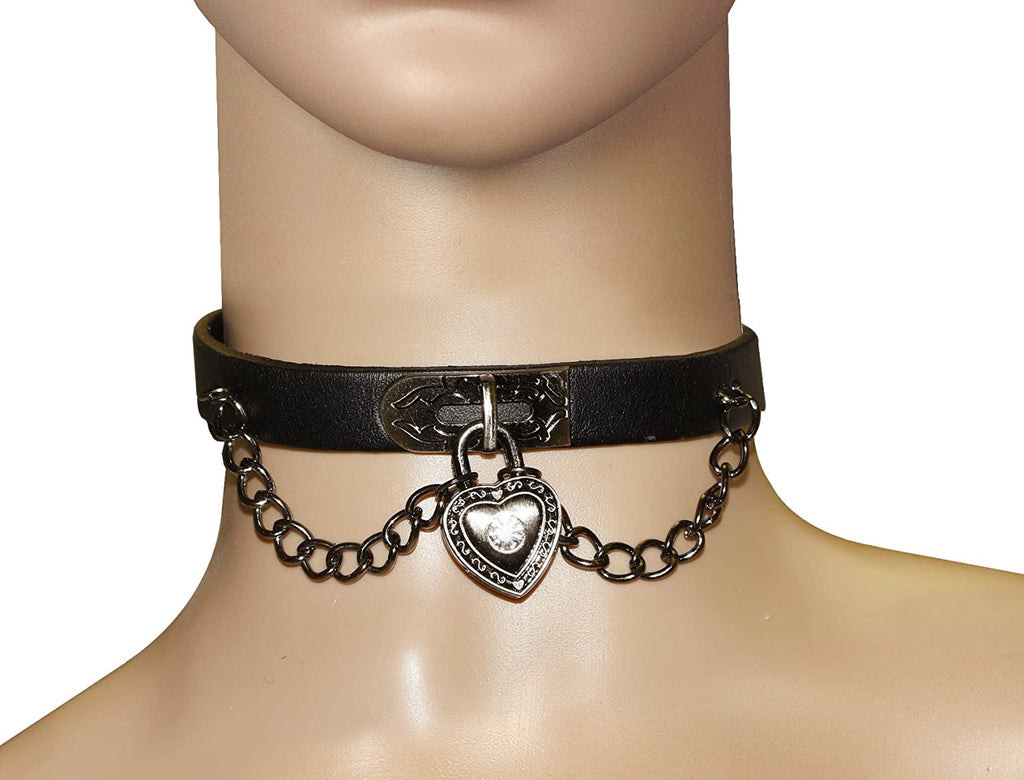 Gothic Black Goth PU Leather Heart Choker Necklace For Women Punk