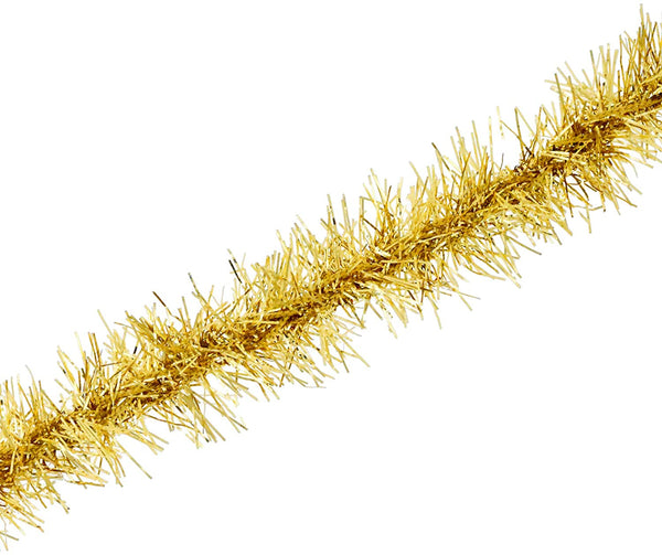 Mandala Crafts Tinsel Garland Décor – Thin Tinsel Ribbon - Metallic Mini Garland with Wire for Christmas Tree Decoration Wedding Birthday Party Supplies Gold 0.75 Inch 10 Yards