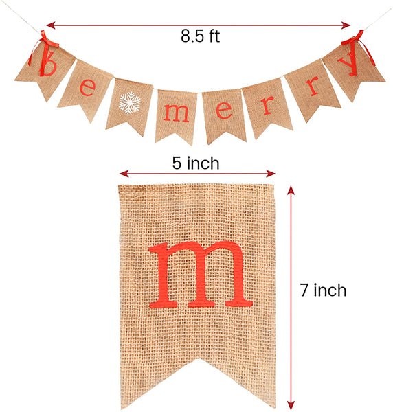 Mandala Crafts Burlap Be Merry Banner for Christmas Fireplace Decorations - Christmas Banner for Christmas Decorations - Merry Christmas Hanging Sign Christmas Mantle Decor