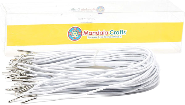 Mandala Crafts Elastic Barbed Cord, Stretch Loop Band with Metal Ends for Masks, Hats, Menus, Badges, Signs; 9 Inches 50 Loops, Black