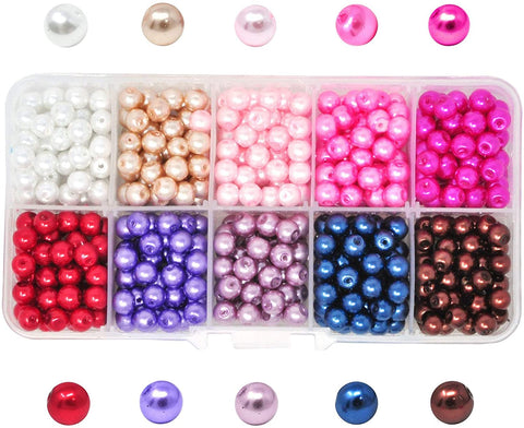 Glass Pearl Beads for Jewelry Making, Faux Pearls for Crafts with Hole Assortment Kit Bulk Pack by Mandala Crafts