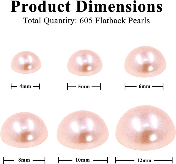 Mandala Crafts Flatback Pearls for Crafts – Imitation Flat Back Pearl Gems – Nail Pearls for Nails - Half Pearls for Crafts 605 PCs 4mm to 12mm Silver 4mm 5mm 6mm 8mm 10mm 12mm