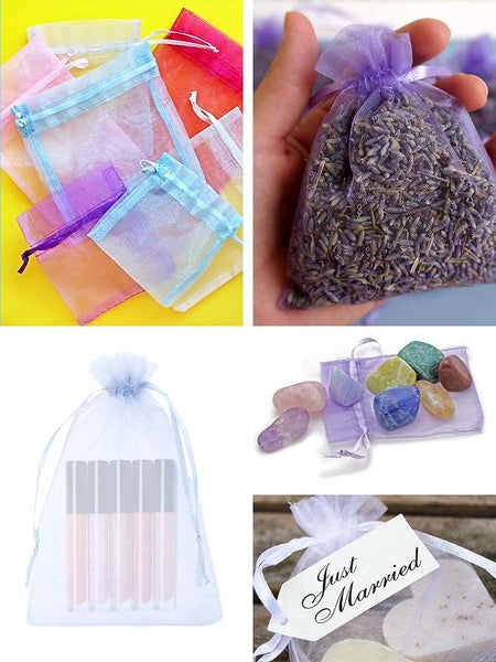 100pcs White Organza Jewelry Bags Drawstring 3 x 4 inch, Little Mesh Gift Pouches Mini Candy Organza Bags for Small Presents Jewelry Earrings Candy