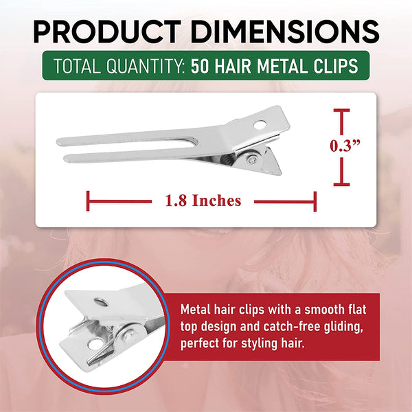 Mandala Crafts 50 PCs Hairdressing Metal Double Prong Hair Clips for Styling Sectioning Setting - Pin Curl Clips for Hair – Metal Hair Clips Small Hair Styling Clips for Salon Barber