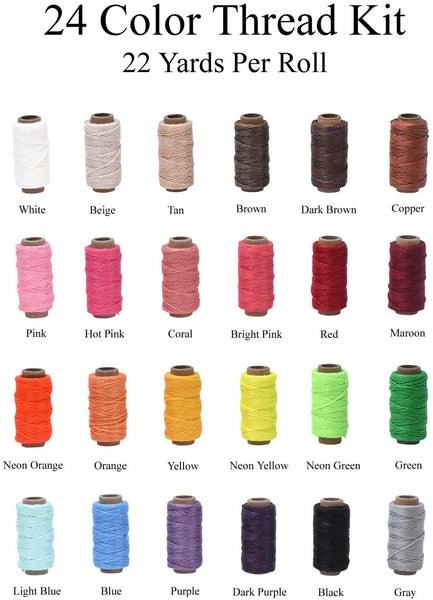 FANDOL Waxed Cords Polyester Leather Sewing Thread Wax Strings for Macrame,  DIY Bracelets, Handcraft or Leather Projects (12 Bright Colors)