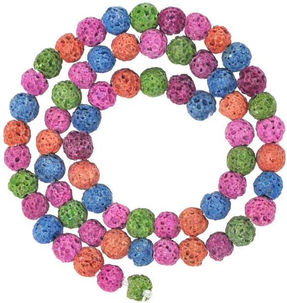Rainbow Lava Stone Beads for Essential Oil Bracelet, Lava Rock Necklace, Lava Bead Jewelry Making; 6 mm, Bulk 120 PCs; By Mandala Crafts