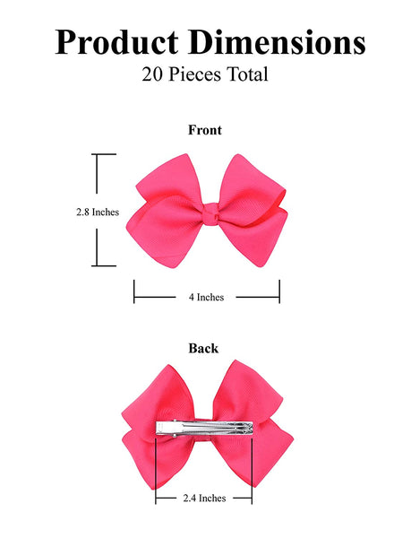 Boutique Hair Bows - Grosgrain Ribbon Alligator Clip Hairbows for Girls and Women - Assorted 20 PC Set by Mandala Crafts
