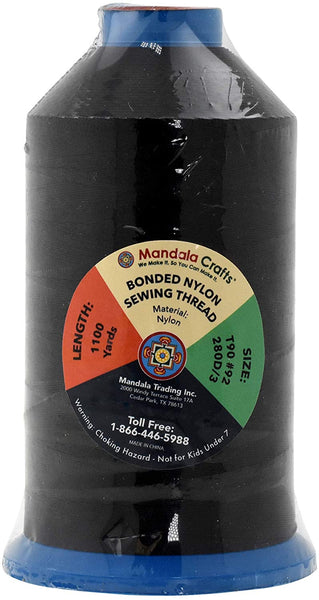 Mandala Crafts Bonded Nylon Thread for Sewing Leather, Upholstery, Jeans and Weaving Hair; Heavy-Duty (T90 #92 280D/3, Black)