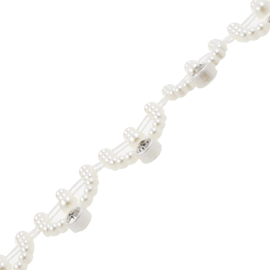 Mandala Crafts Flatback Pearl Applique Banding - Crystal Pearl Trim - 0.75  Inch 10 YDs Pearl Rhinestone Trim Lace Ribbon for Sewing Bridal Dress Decor