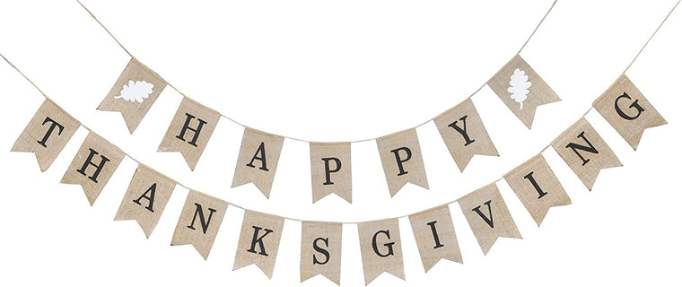 Mandala Crafts Happy Thanksgiving Banner Flag from Burlap for Holiday, Fall, Party Decoration